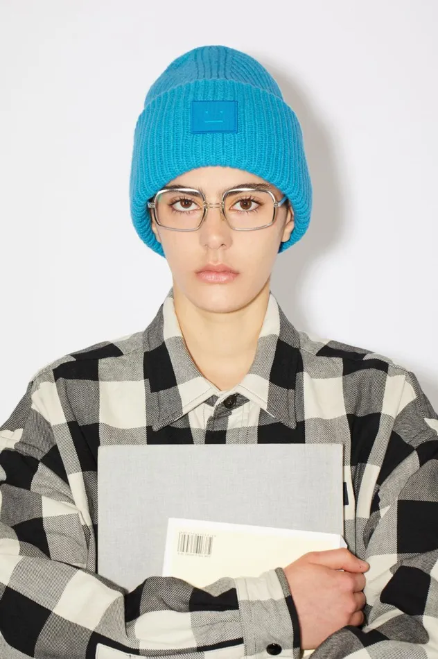 Acne Studios Large Face Logo Beanie Sapphire Blue Men Hats