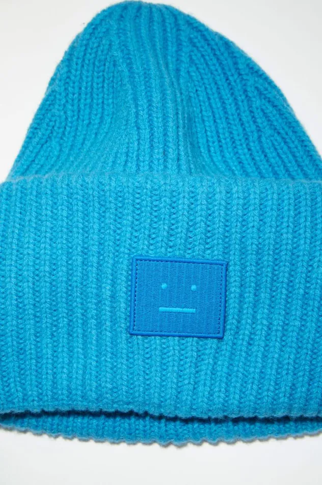 Acne Studios Large Face Logo Beanie Sapphire Blue Men Hats