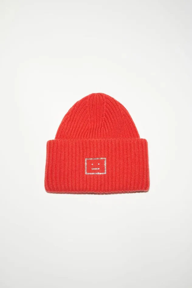 Acne Studios Large Face Logo Beanie Sharp Red Women Hats