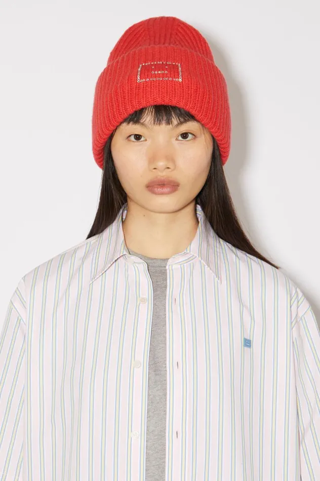 Acne Studios Large Face Logo Beanie Sharp Red Women Hats