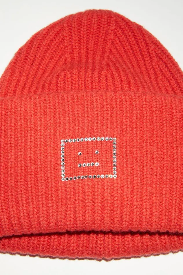 Acne Studios Large Face Logo Beanie Sharp Red Women Hats