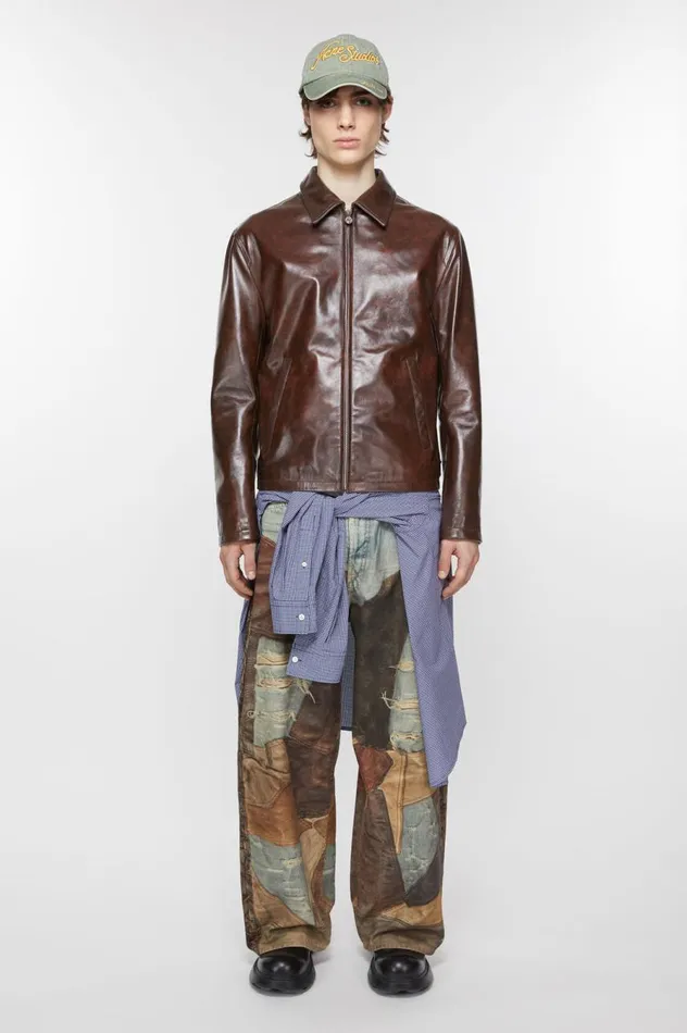 Acne Studios Leather Jacket Brown Men Outerwear