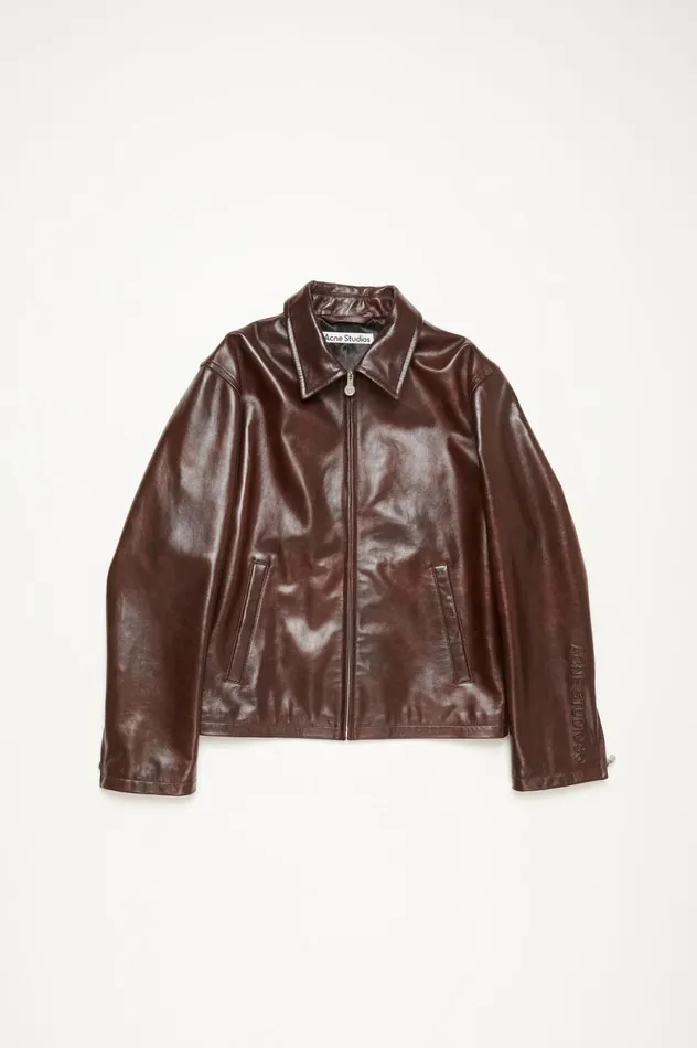 Acne Studios Leather Jacket Brown Men Outerwear