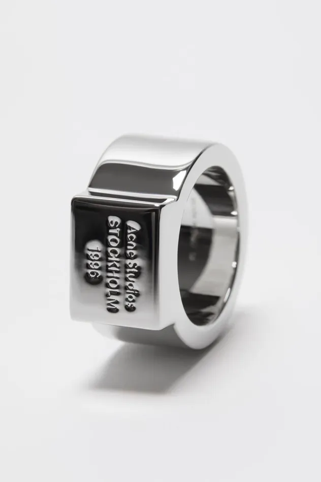 Acne Studios Logo Engraved Signet Ring Silver Women Jewellery