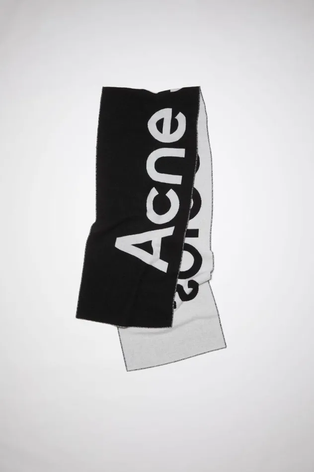 Acne Studios Logo Jacquard Scarf 8211 Narrow Blackwhite Men Scarves