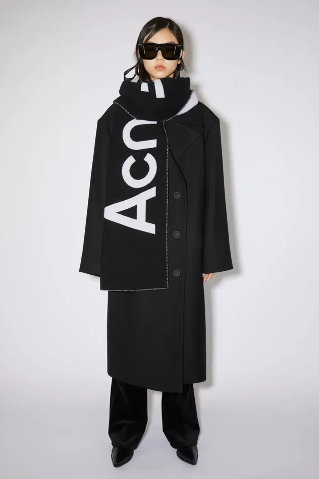 Acne Studios Logo Jacquard Scarf 8211 Narrow Blackwhite Men Scarves