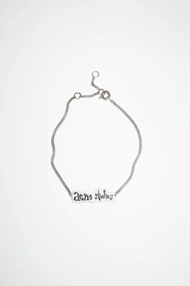 Acne Studios Logo Label Necklace Silvergrey Women Jewellery