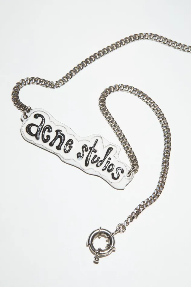 Acne Studios Logo Label Necklace Silvergrey Women Jewellery