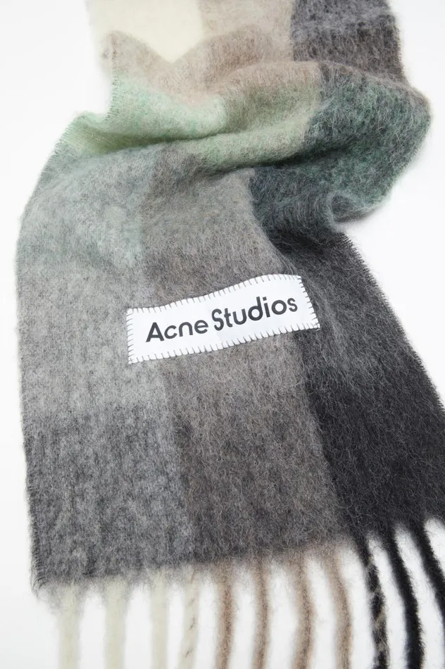Acne Studios Mohair Checked Scarf Greengreyblack Women Scarves