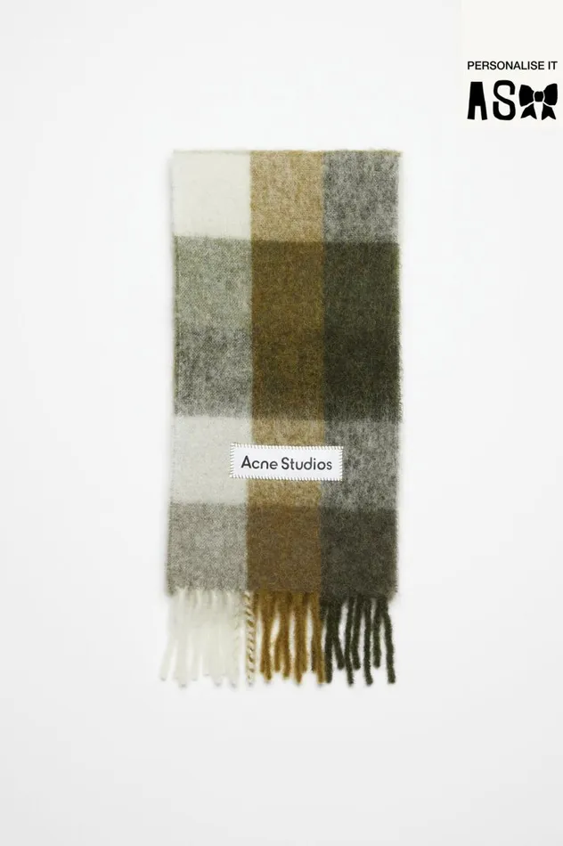 Acne Studios Mohair Checked Scarf Taupegreenblack Women Scarves