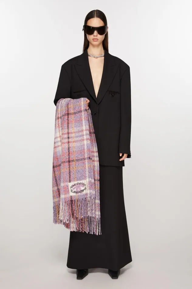 Acne Studios Oversized Plaid Scarf Blanket Violet Purple Women Scarves