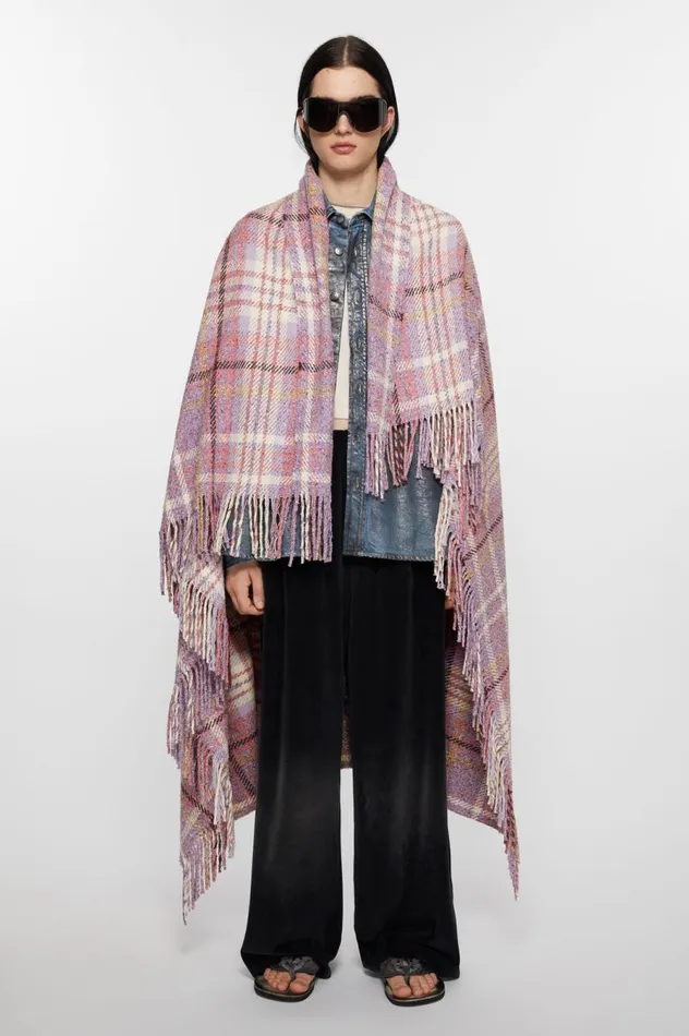 Acne Studios Oversized Plaid Scarf Blanket Violet Purple Women Scarves
