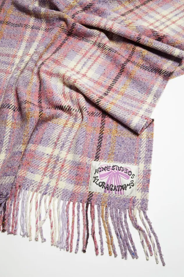Acne Studios Oversized Plaid Scarf Blanket Violet Purple Women Scarves