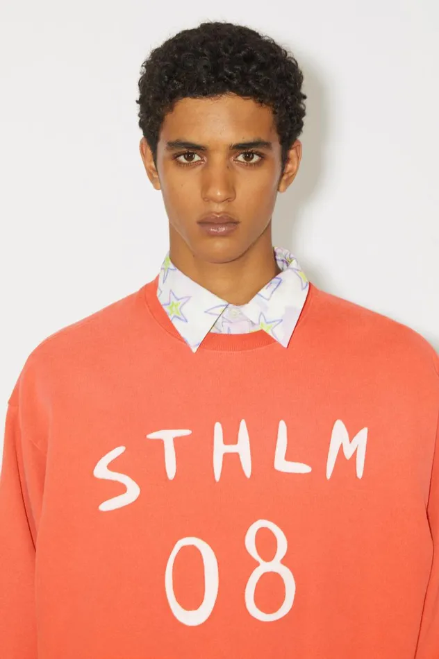 Acne Studios Patch Print Sweater 8211 Relaxed Fit Chili Orange Men Sweatshirts