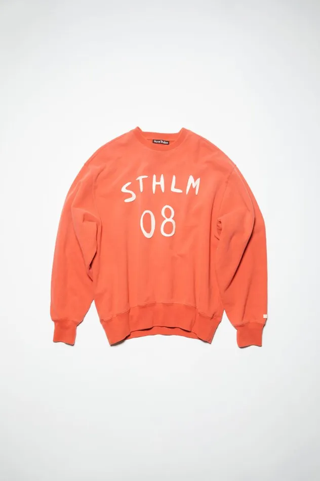 Acne Studios Patch Print Sweater 8211 Relaxed Fit Chili Orange Men Sweatshirts