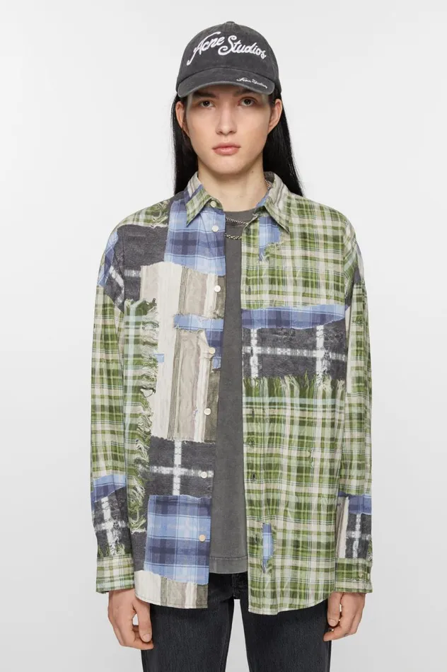 Acne Studios Print Buttonup Shirt Green Multi Men Shirts