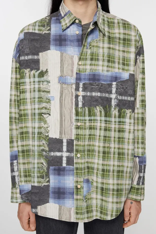 Acne Studios Print Buttonup Shirt Green Multi Men Shirts