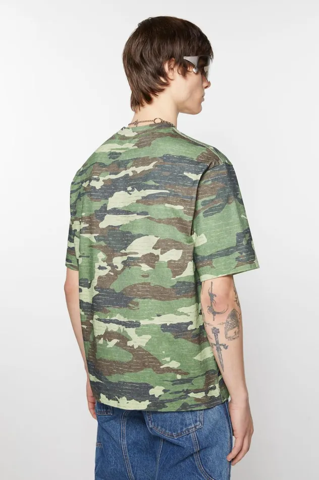 Acne Studios Print Logo Tshirt Khaki Green Men Tshirts