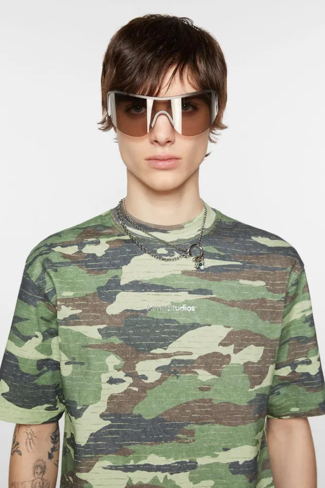 Acne Studios Print Logo Tshirt Khaki Green Men Tshirts