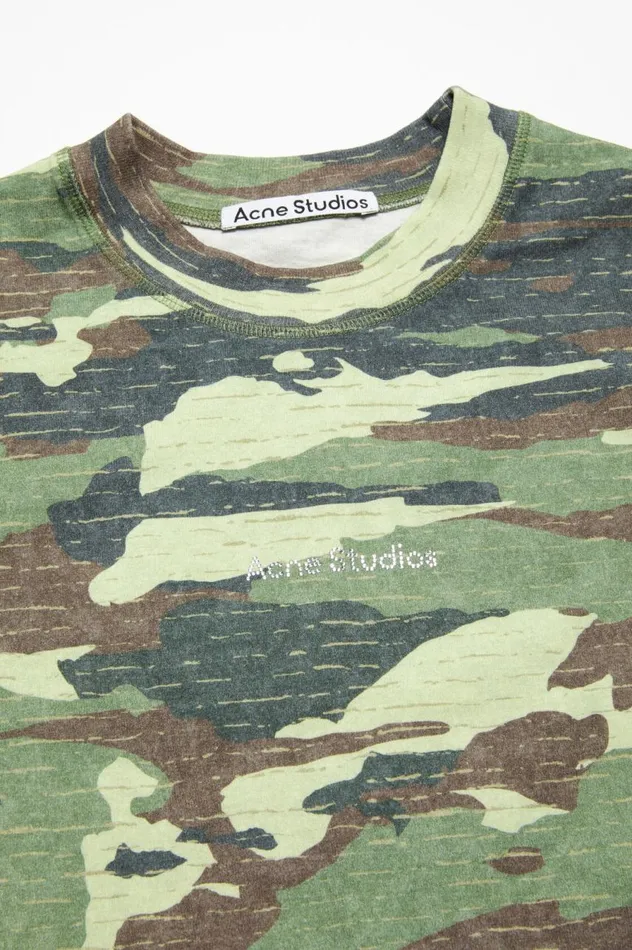 Acne Studios Print Logo Tshirt Khaki Green Men Tshirts