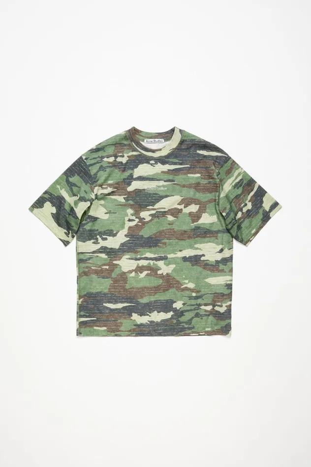 Acne Studios Print Logo Tshirt Khaki Green Men Tshirts