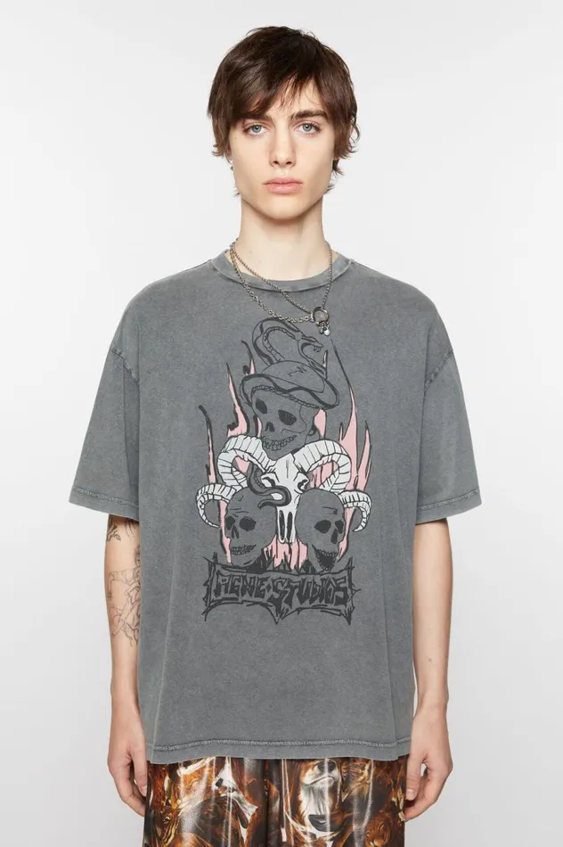 Acne Studios Print Tshirt 8211 Relaxed Fit Faded Black Women Tshirts