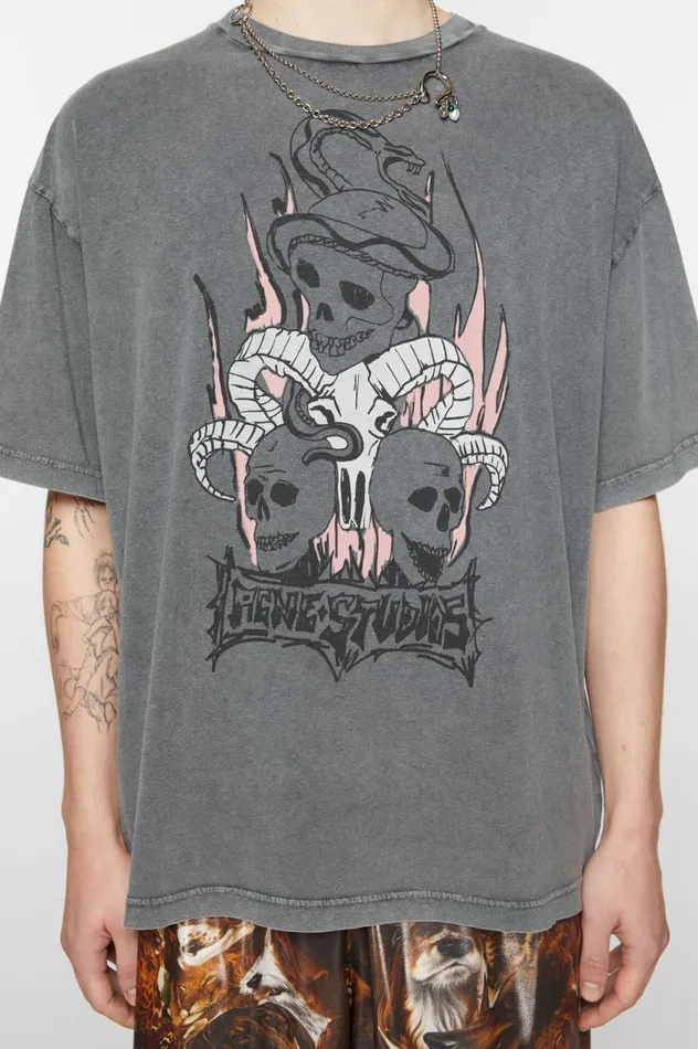 Acne Studios Print Tshirt 8211 Relaxed Fit Faded Black Women Tshirts