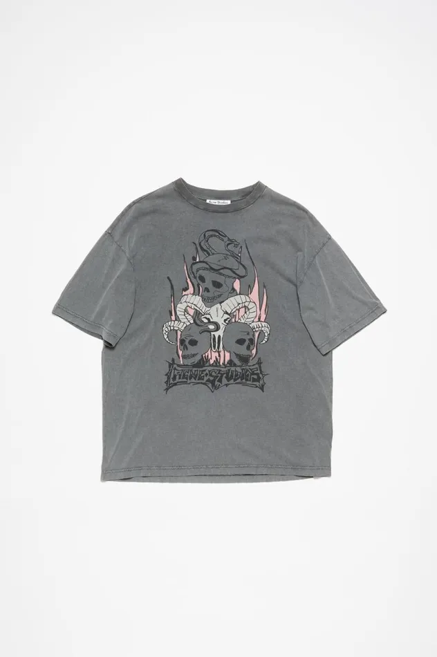 Acne Studios Print Tshirt 8211 Relaxed Fit Faded Black Women Tshirts