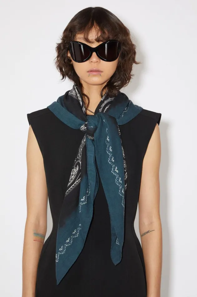 Acne Studios Printed Scarf Denim Blueblack Women Scarves