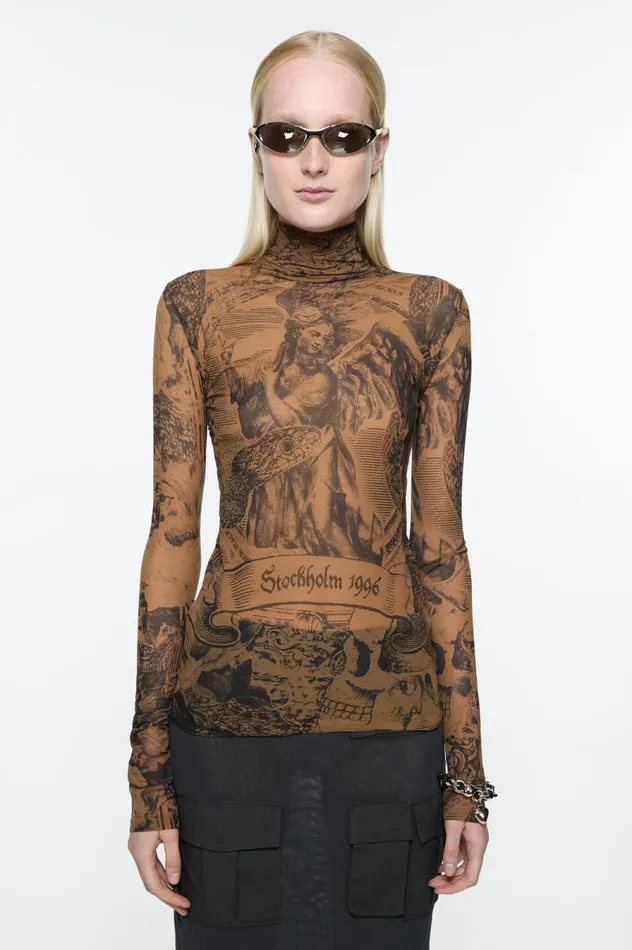 Acne Studios Printed Seamless Tshirt Camelblack Women Tshirts