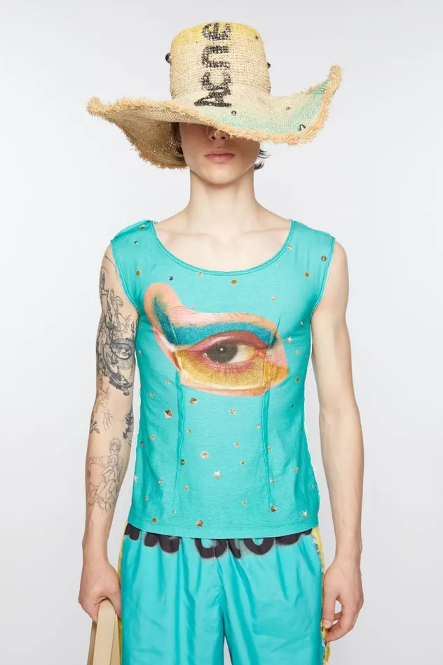 Acne Studios Printed Tank Top Emerald Green Men Tshirts