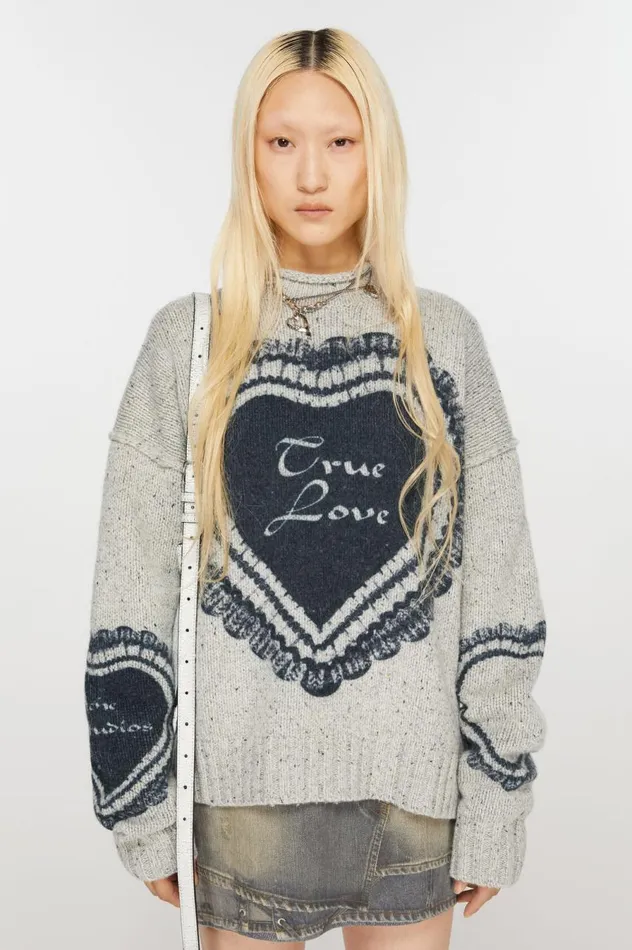 Acne Studios Printed Wool Blend Jumper Light Grey Women Knitwear