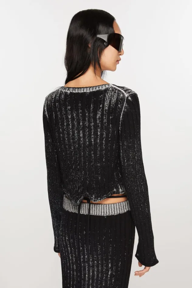 Acne Studios Ribbed Printed Cardigan Blackwhite Women Knitwear