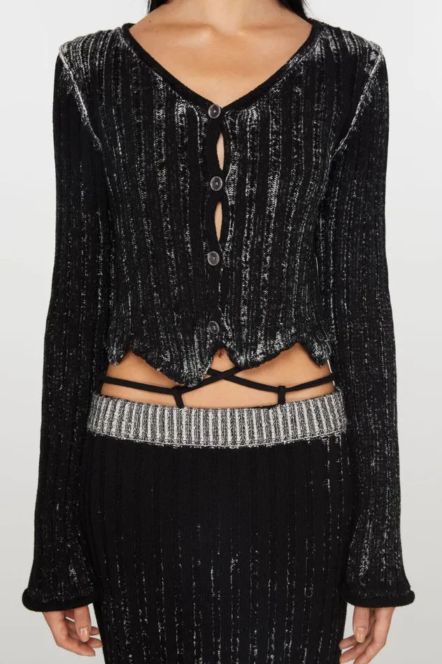 Acne Studios Ribbed Printed Cardigan Blackwhite Women Knitwear