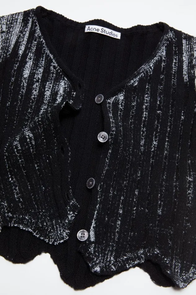 Acne Studios Ribbed Printed Cardigan Blackwhite Women Knitwear