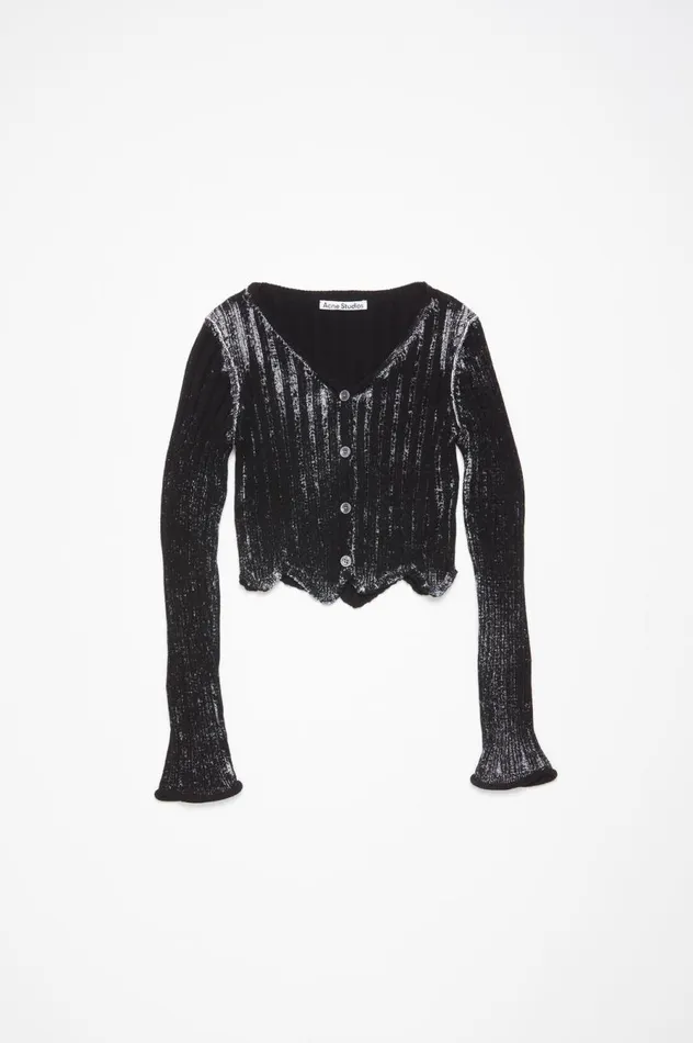 Acne Studios Ribbed Printed Cardigan Blackwhite Women Knitwear