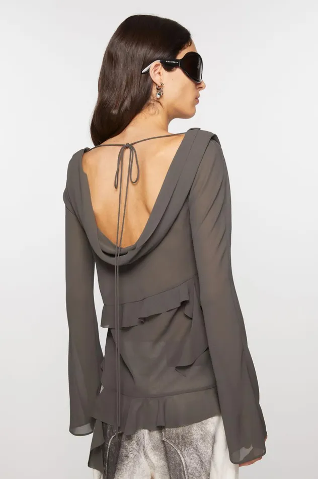 Acne Studios Ruffle Draped Top Anthracite Grey Women Shirts and Blouses