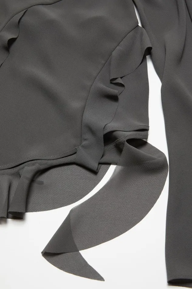 Acne Studios Ruffle Draped Top Anthracite Grey Women Shirts and Blouses
