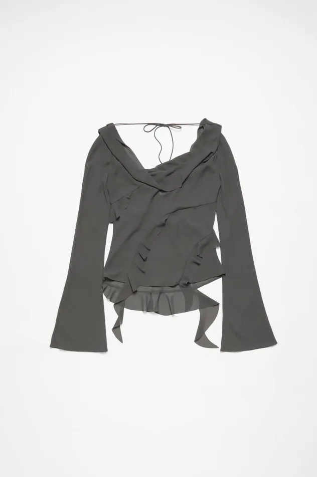 Acne Studios Ruffle Draped Top Anthracite Grey Women Shirts and Blouses