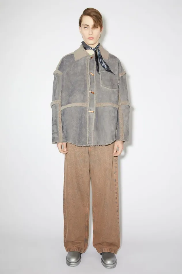 Acne Studios Shearling Jacket Taupe Grey Men Outerwear