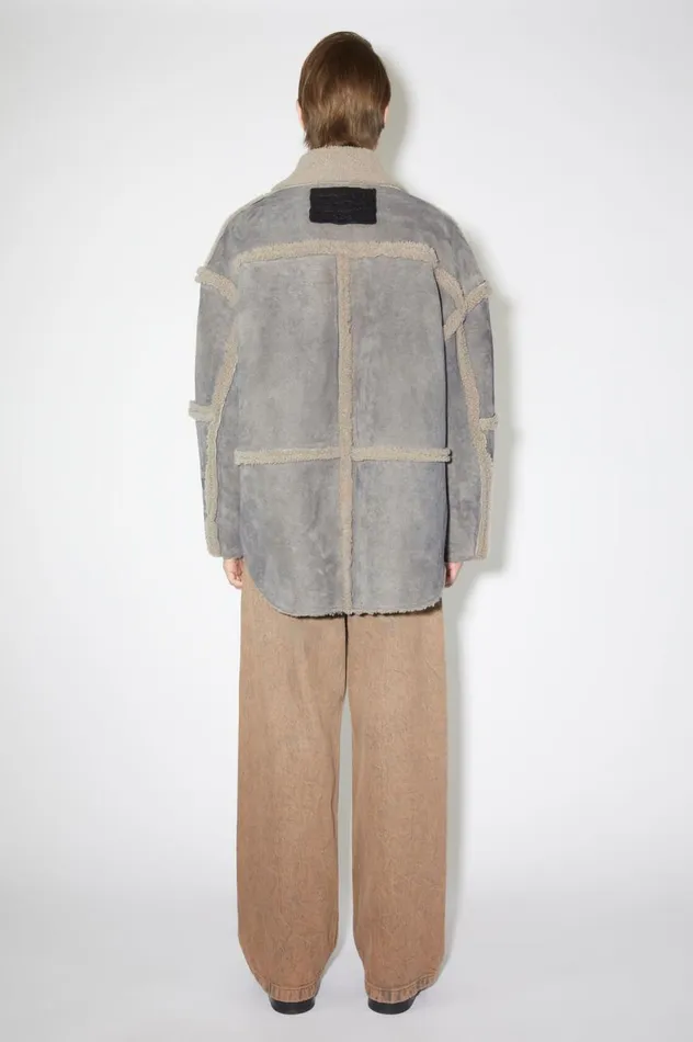 Acne Studios Shearling Jacket Taupe Grey Men Outerwear