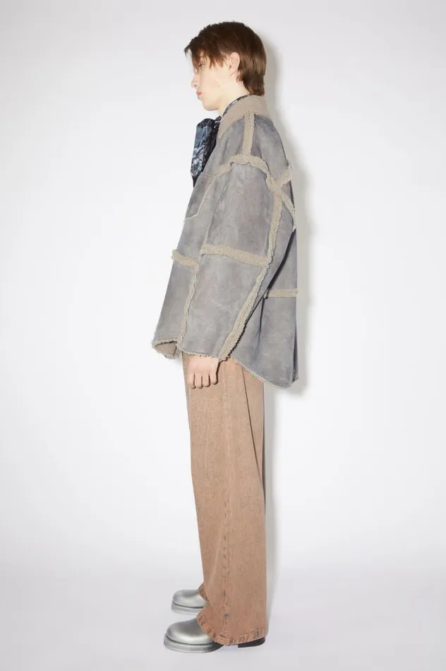 Acne Studios Shearling Jacket Taupe Grey Men Outerwear
