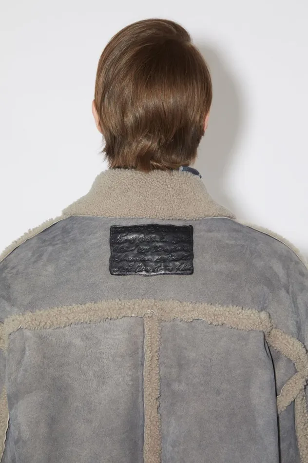 Acne Studios Shearling Jacket Taupe Grey Men Outerwear