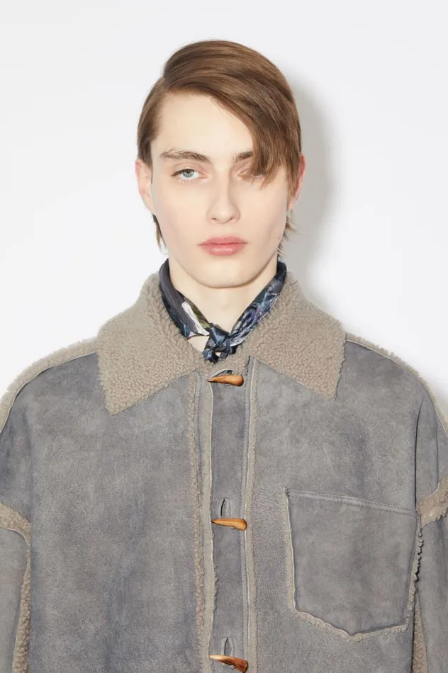 Acne Studios Shearling Jacket Taupe Grey Men Outerwear
