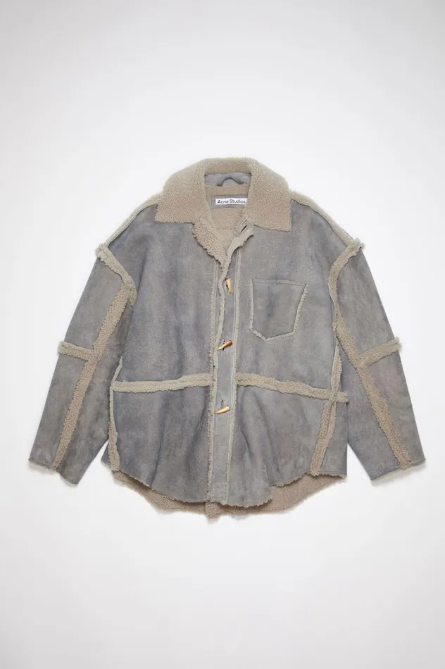 Acne Studios Shearling Jacket Taupe Grey Men Outerwear