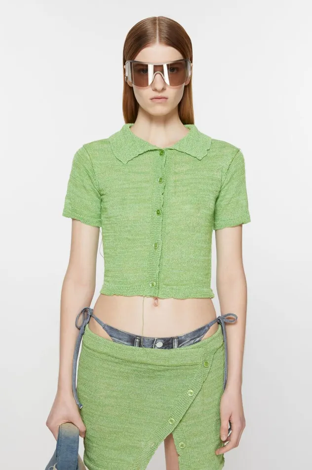 Acne Studios Short Sleeve Cardigan Bright Green Women Knitwear