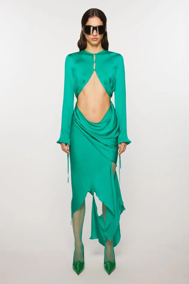 Acne Studios Silk Cutout Dress Jade Green Women Dresses