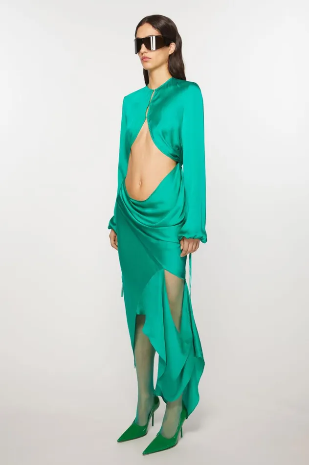 Acne Studios Silk Cutout Dress Jade Green Women Dresses