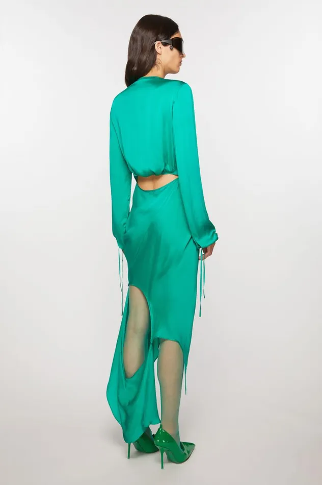 Acne Studios Silk Cutout Dress Jade Green Women Dresses