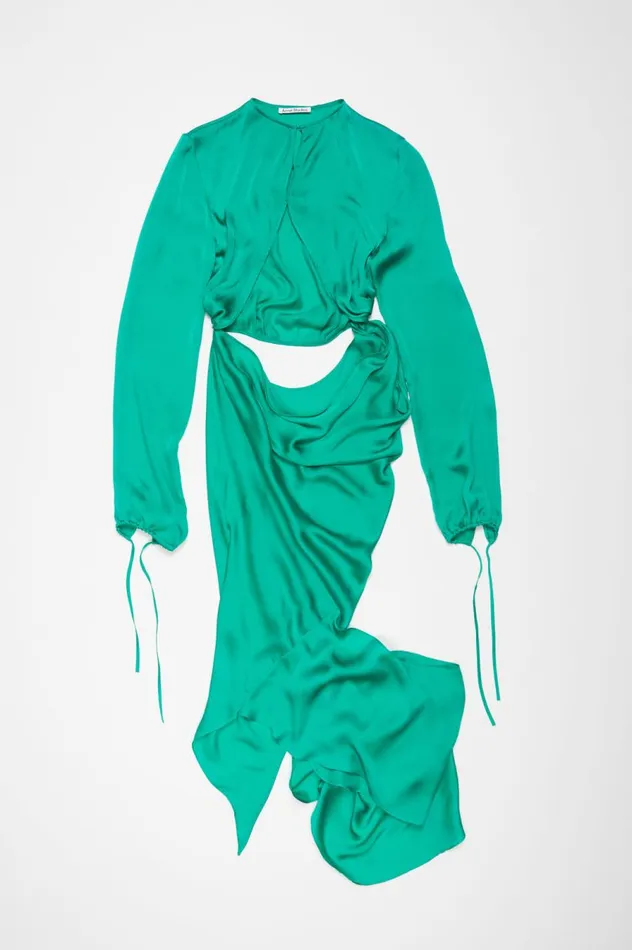 Acne Studios Silk Cutout Dress Jade Green Women Dresses